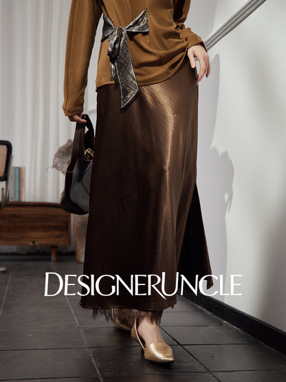 DGU "Gilded" high-waisted skirt acetate velvet drape - Kyla.