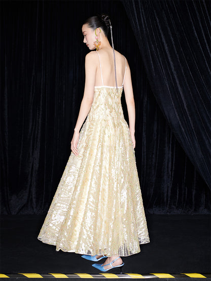 M essential Mackay designer Jinghui embroidered backless suspender dress- CAN.