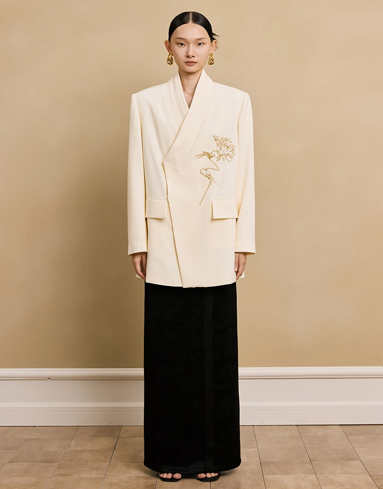 HECO Acetate Woven Embroidery V-Neck Blazer Women's Spring- LET.