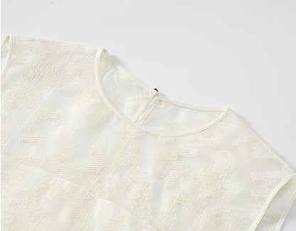 COMME MOI Silk Embroidered Top Sleeveless white Shirt - SIMON.