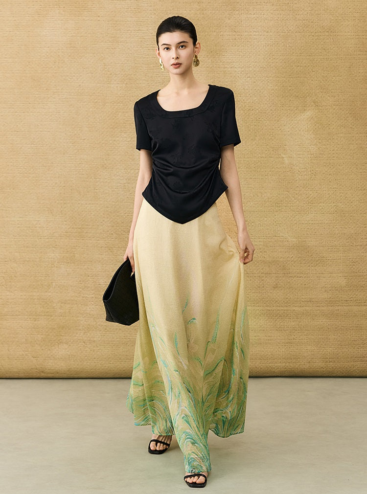 HECO Chinese Acetate Small Square Neck Short Sleeve Top- BEAK.