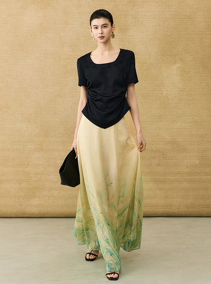 HECO Chinese Acetate Small Square Neck Short Sleeve Top- BEAK.