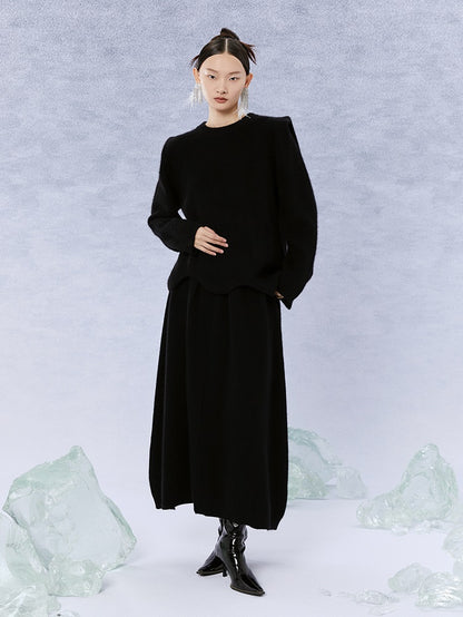 HECO Black white coffee Raccoon Fleece Wool Knitwear Sweater Women - side.