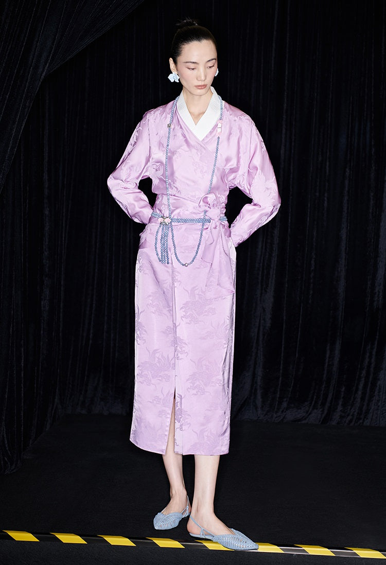 M essential Makay designer hibiscus jacquard layered placket wrap-around waist shirt - BETA.