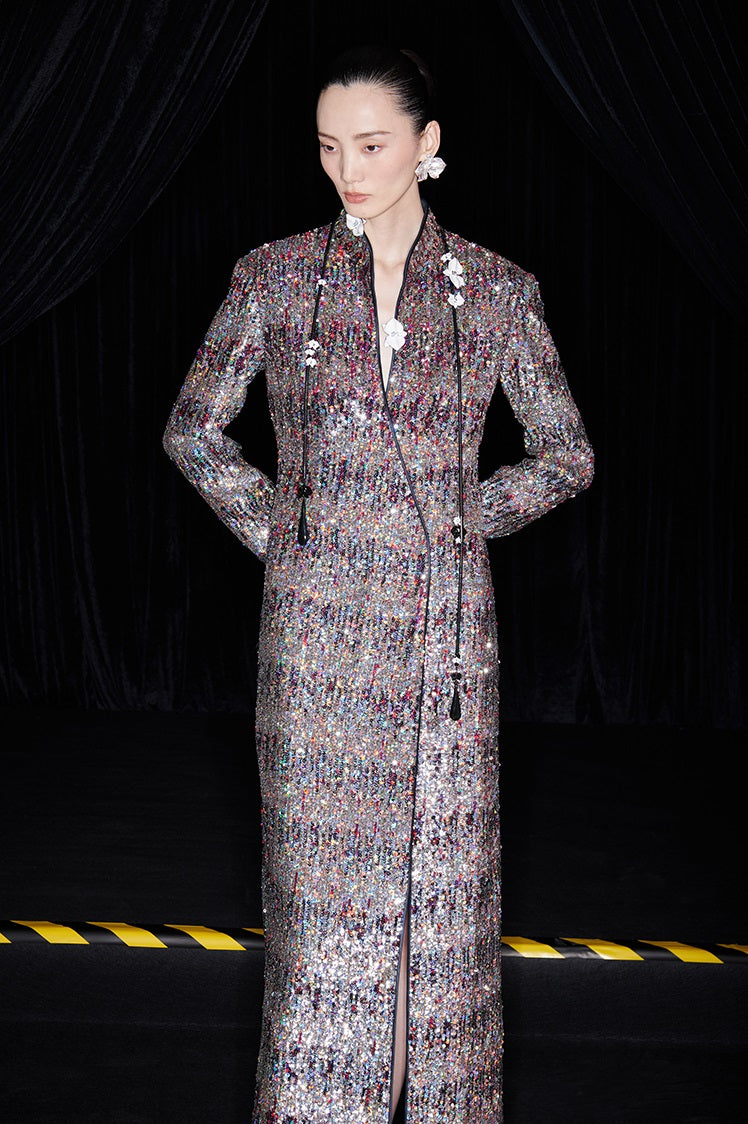 M essential Mackay designer Radiant Night Embroidered Slim Side Dress - TRIBE.