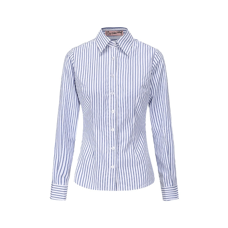 Le Palais Vintage Slim Woolen Vest + Long Sleeve Stripped Shirt + Long Wide Leg Pants-LIM