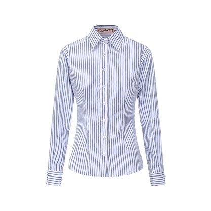 Le Palais Vintage Slim Woolen Vest + Long Sleeve Stripped Shirt + Long Wide Leg Pants-LIM