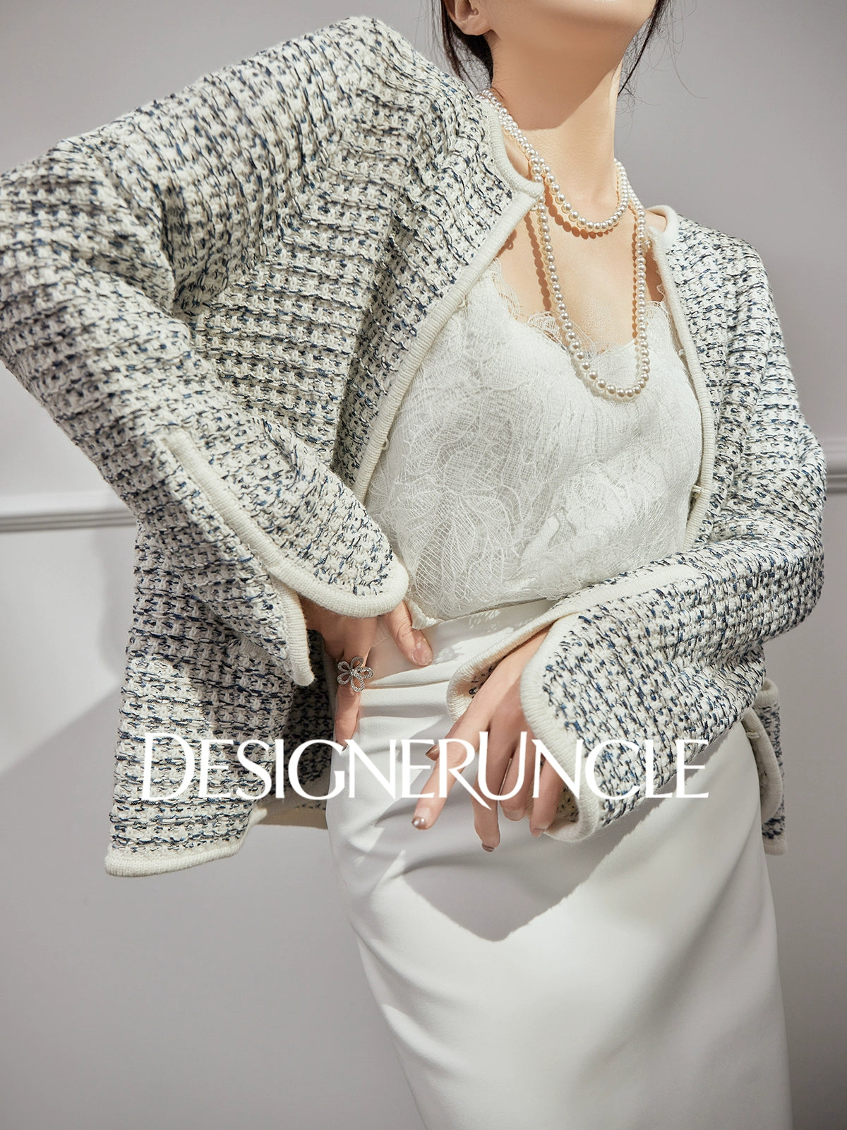 DGU "Sulan" cream cardigan commuting slimming versatile design top - CHARLIE.