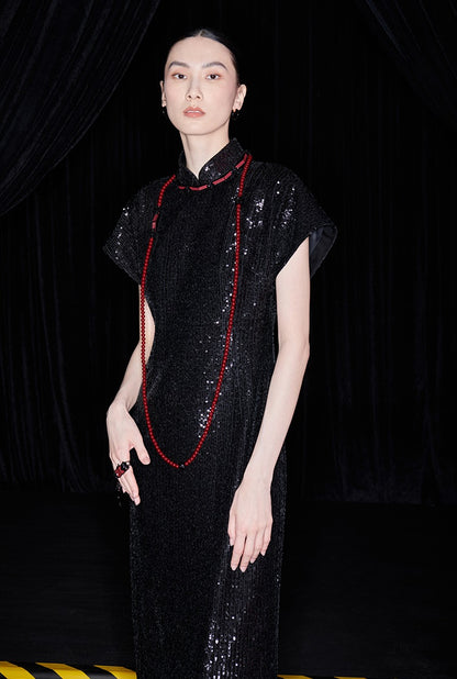 M essential Ma Kai designer Jing Ye embroidered cloth slim cheongsam Dress- BASIC.