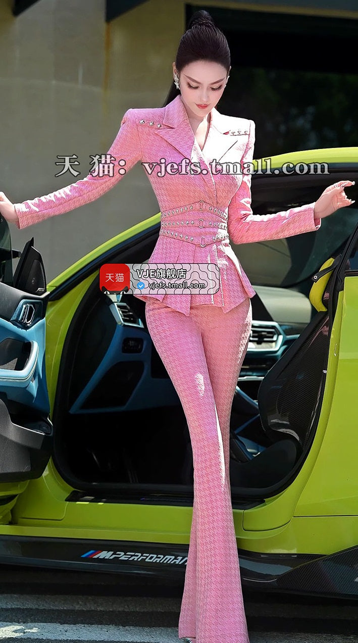 VJE Waist Suit Collar Top Micro Flared Pants Age-Reducing Suit - YOLA.