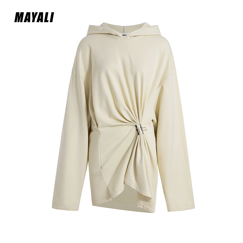 Autumn Winter luxury hoodie pinched pleated waist sweatshirt - kIC