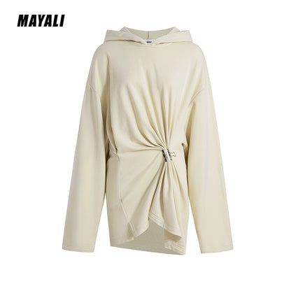 Autumn Winter luxury hoodie pinched pleated waist sweatshirt - kIC