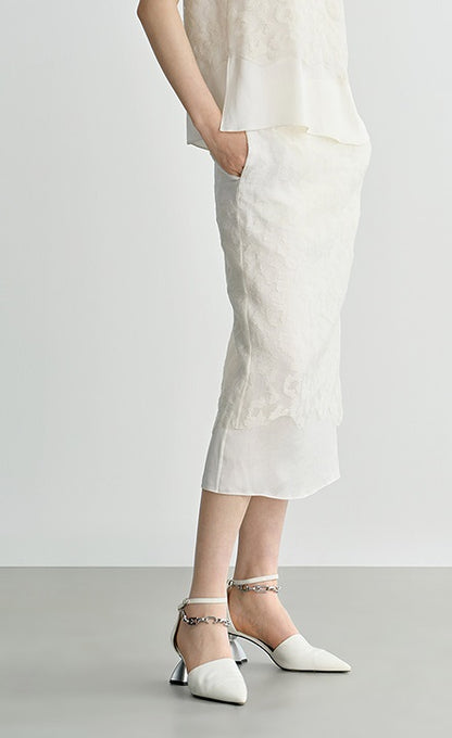 COMME MOI  silk embroidered white skirt - ABBA.