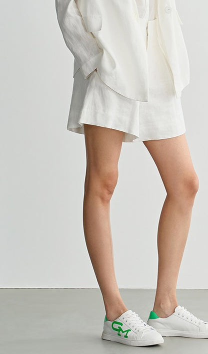 COMME MOI summer women's white linen shorts - DOMINUS.