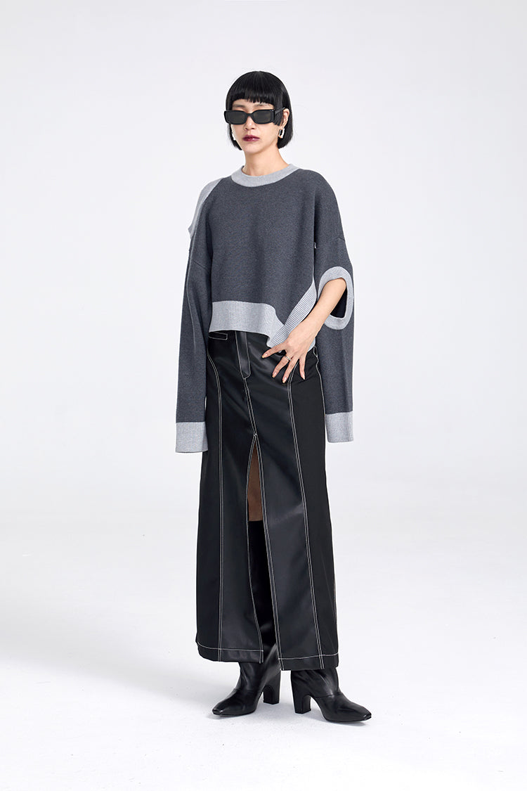 TINY IN women's loose dropped cut-out short sweater-MIE