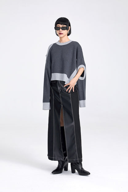 TINY IN women's loose dropped cut-out short sweater-MIE