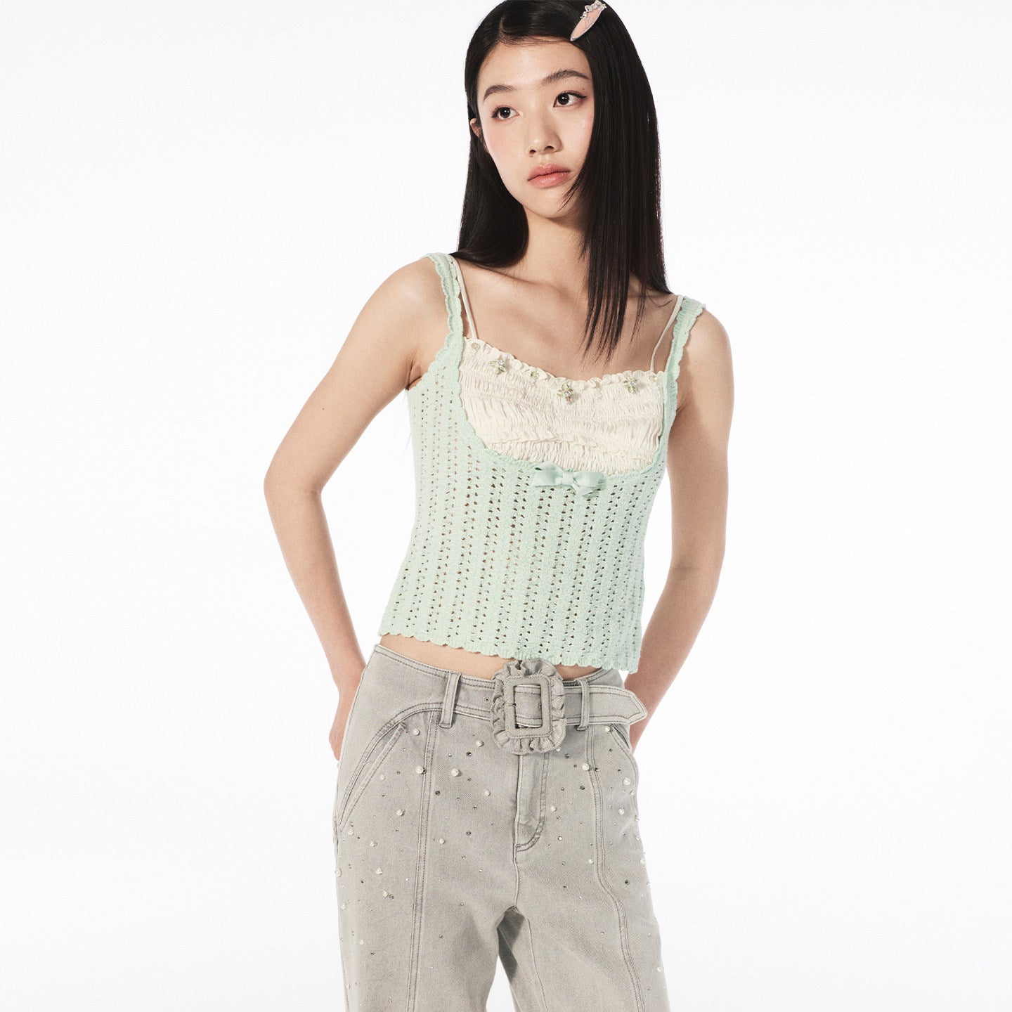 FAME two-piece rococo satin knitted suspender top - GABRIEL