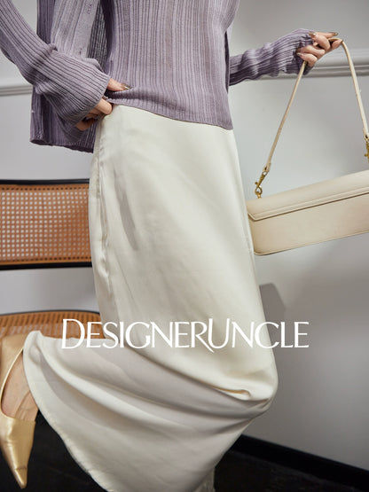DGU| Off-white simple design fashionable satin light luxury versatile skirt - Louisa.