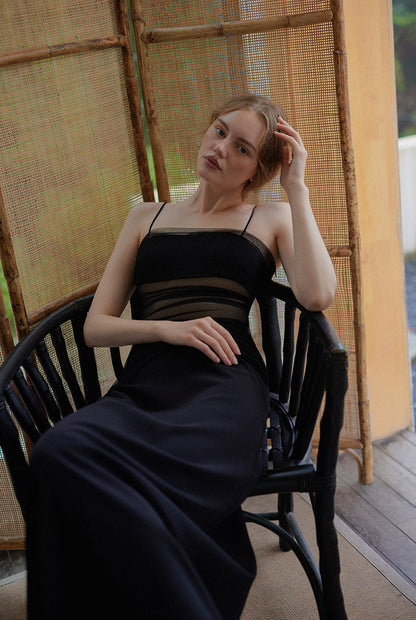 GOUDIN black long style luxury evening dress-KAJA.