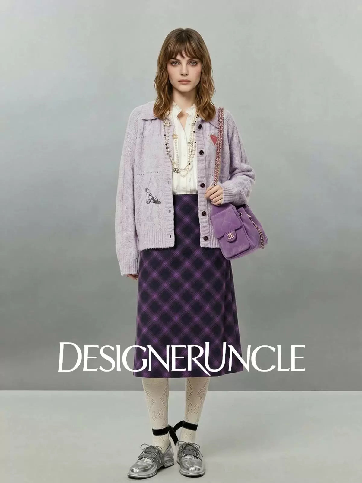 DGU×LAB "Zimo" Purple Sweater Lapel Embroidered Loose Soft Knitted Cardigan - METE