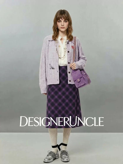 DGU×LAB "Zimo" Purple Sweater Lapel Embroidered Loose Soft Knitted Cardigan - METE