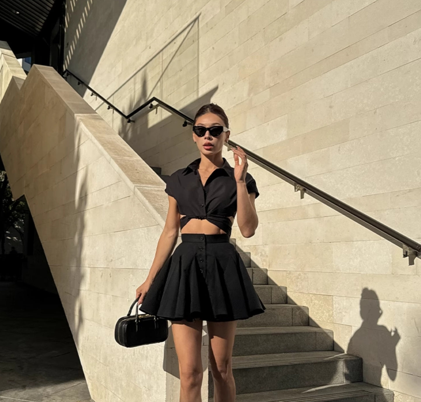 Le Palais Vintage black wrap short shirt ruffled puffy skirt-CALCIFER.