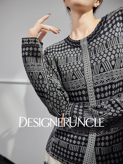 DGU| Black sweater geometric jacquard niche design jacket knitted top - JUGALAR.