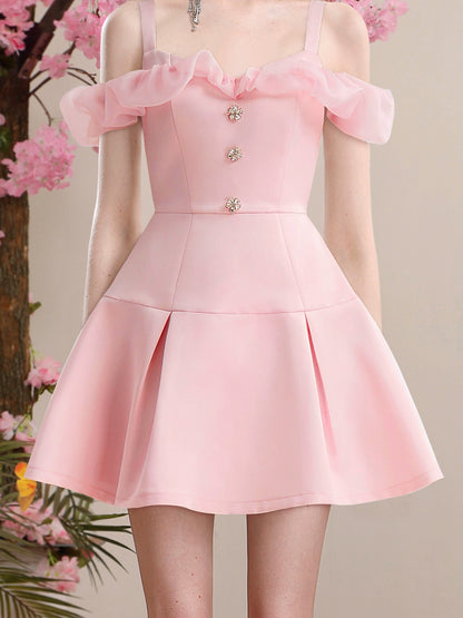 CHECOCRE Stubble sweet temperament style pink satin organza dress - EMA.
