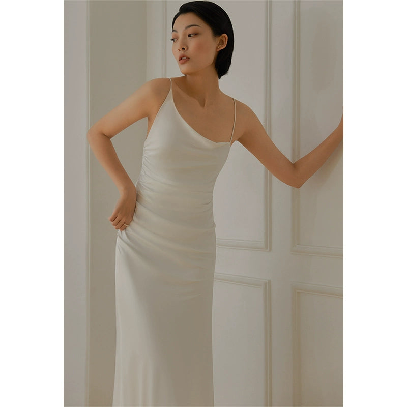 GOUDIN women's white suspender evening dresses-LON.