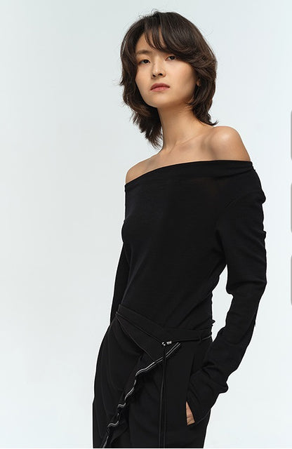 COMME MOI Lu Yan designer's new women's black straight neck silk wool knitwear - CONTROL.