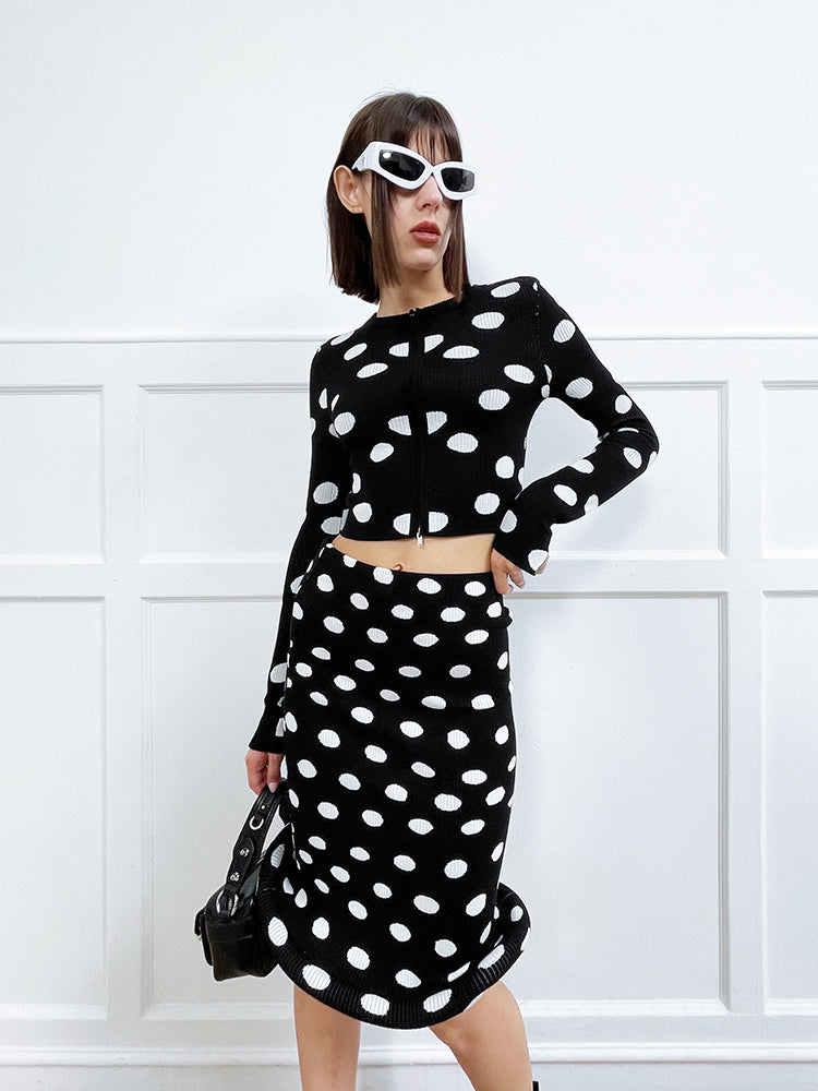 ANNAKIKI women's clothing black shaped polka dot skirt knitted hip skirt-SUZY