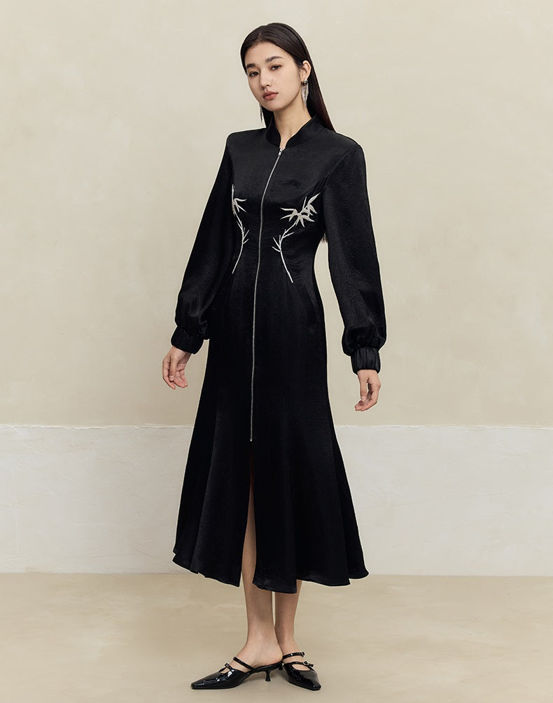 HECO 100% Acetate embroidered Stand-Up Collar black white Jacket Dress Women - king.