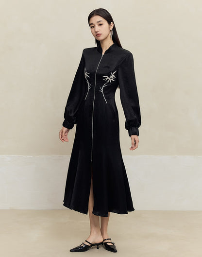 HECO 100% Acetate embroidered Stand-Up Collar black white Jacket Dress Women - king.