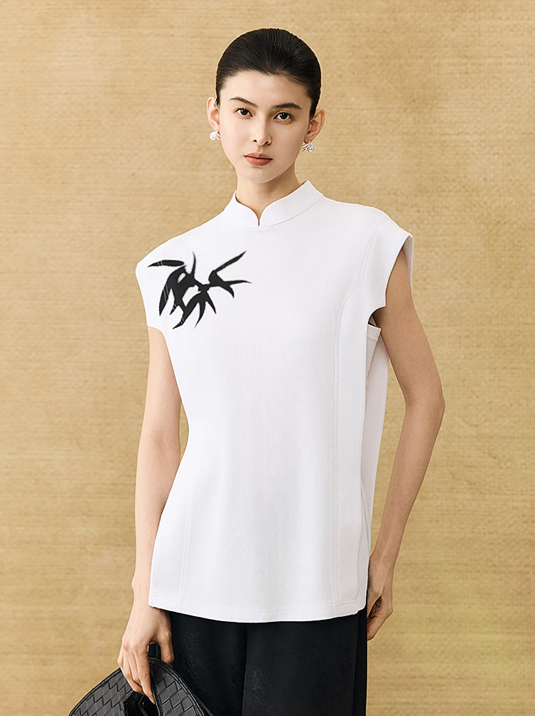 HECO Chinese Bamboo Leaf Print Short Sleeve T-Shirt - CHASE.
