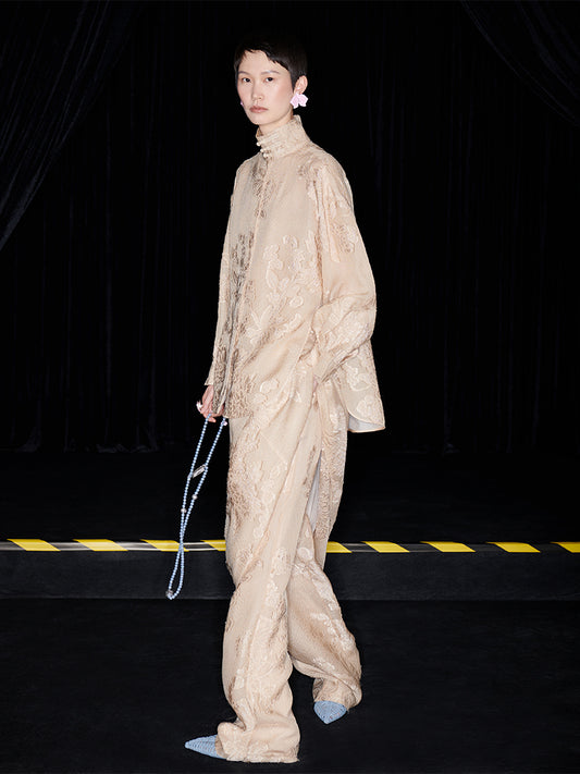 M essential Mackay Chazen silk jacquard disc button-up stand collar shirt pant set - eigiu.