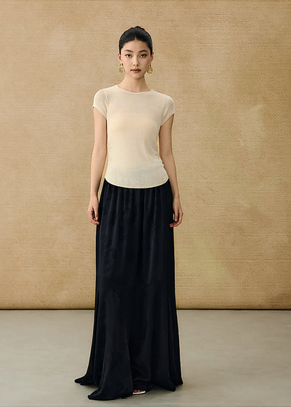 HECO Chinese style slightly transparent round neck knitted short sleeve T-shirt -BING.