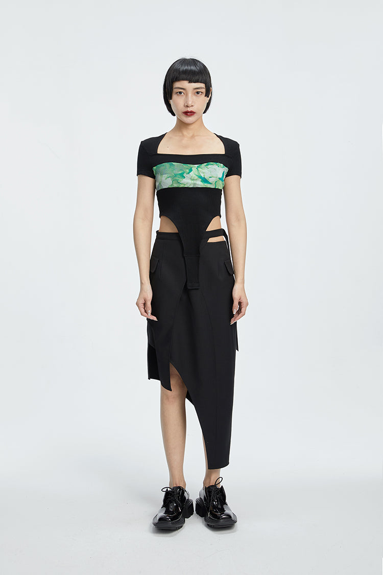 Tiny in printed bodysuit women's short sleeve black leotard-OSCAR