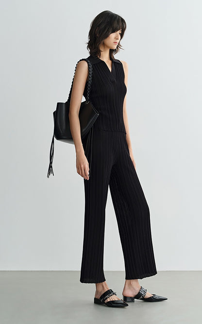 COMME MOI three acetate pit strip lapel knitted vest & pants - ELENA.