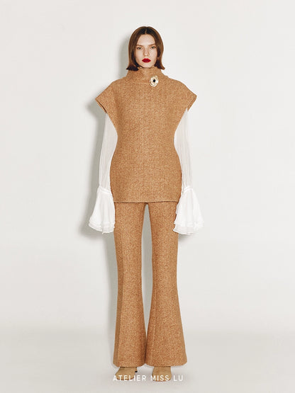 ATELIER MISS LU Wide-shouldered Sheep Wool Knit Sweater - PALVISED