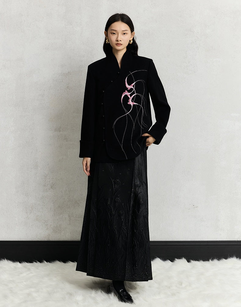 HECO Swallow embroidery tweed black Jacket Women - sinc.