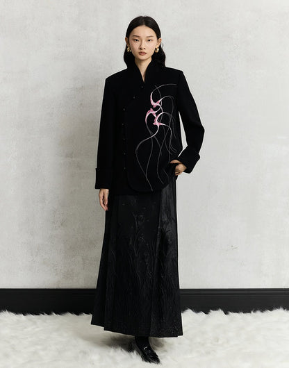 HECO Swallow embroidery tweed black Jacket Women - sinc.