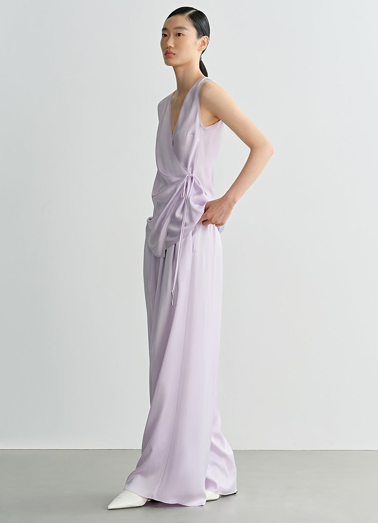 COMME MOI  purple V-neck lace double-sided satin vest top - SOFIA.