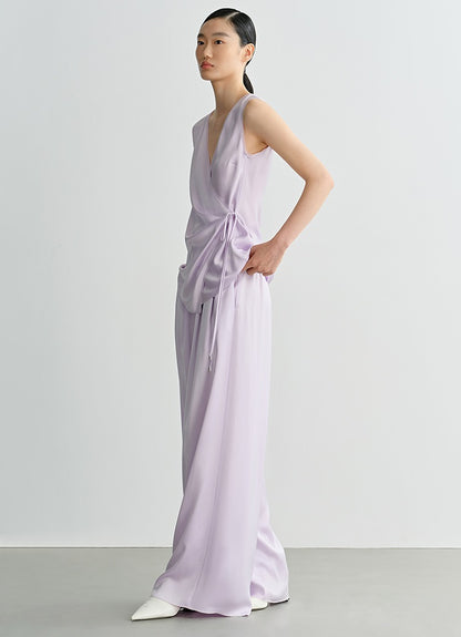 COMME MOI  purple V-neck lace double-sided satin vest top - SOFIA.