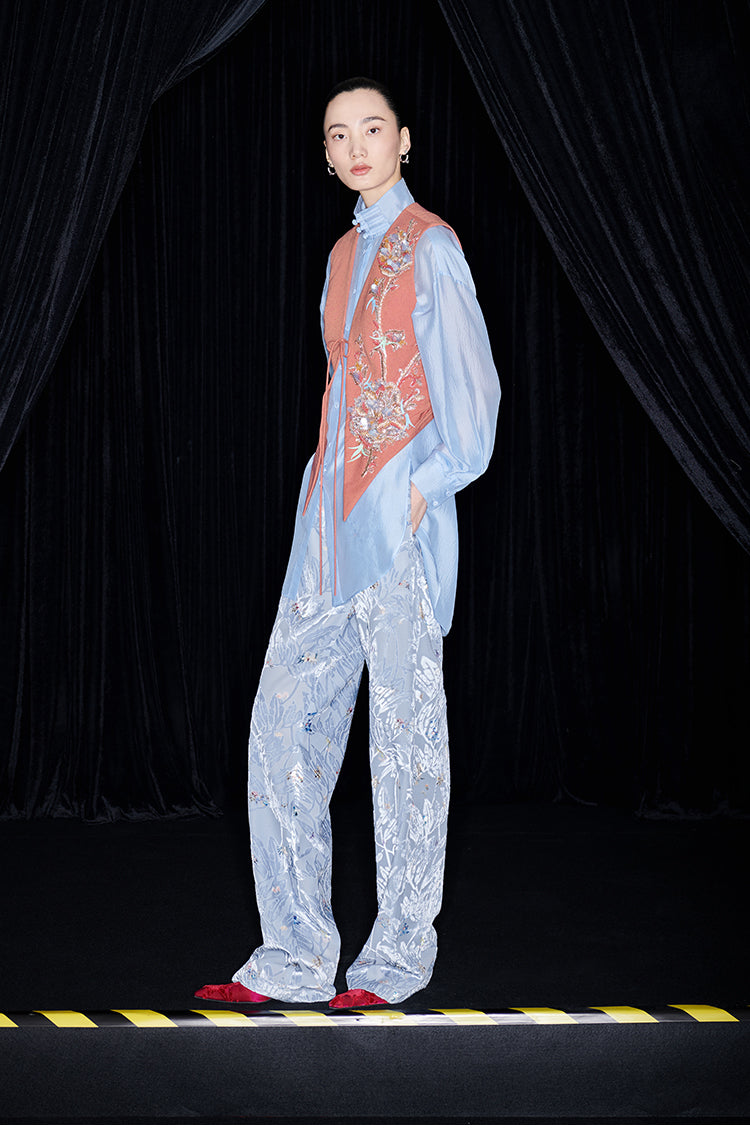 M essential Mackay designer pleated stand-up collar button-down shirt vest pant set - Sunny Hill