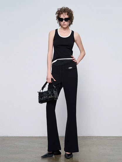 ANNAKIKI Designer Black Acetate Irregular Waist Boots Pants-KOHAKU