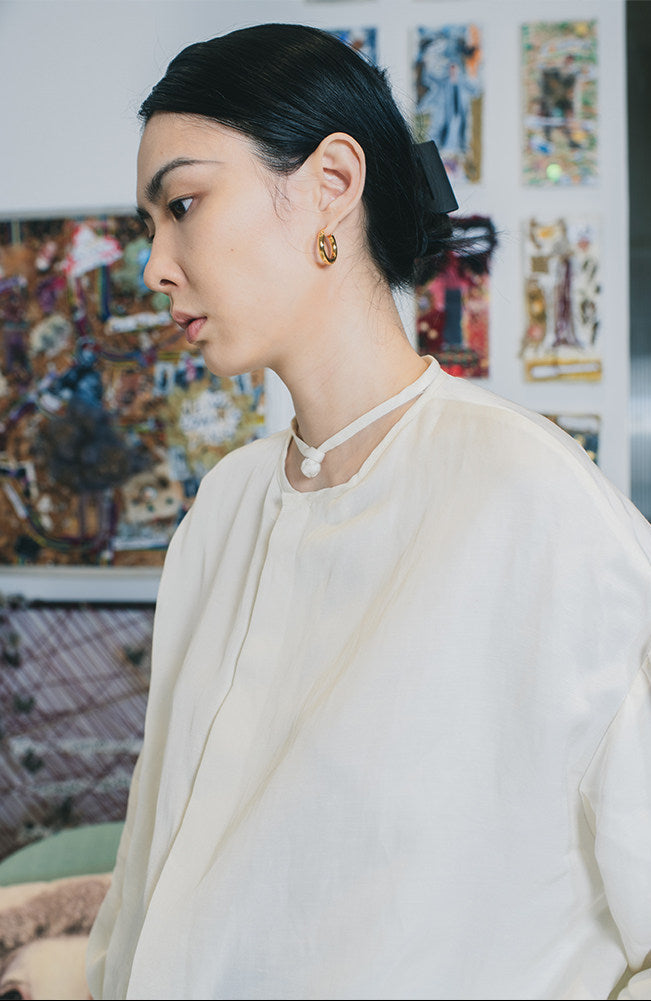 TUYUE White Linen Handmade Buckle Long Sleeve Loose Shirt- MIKO.