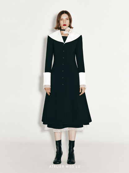 ATELIER MISS LU lapel contrast patchwork receiver waist dress - AVALON.