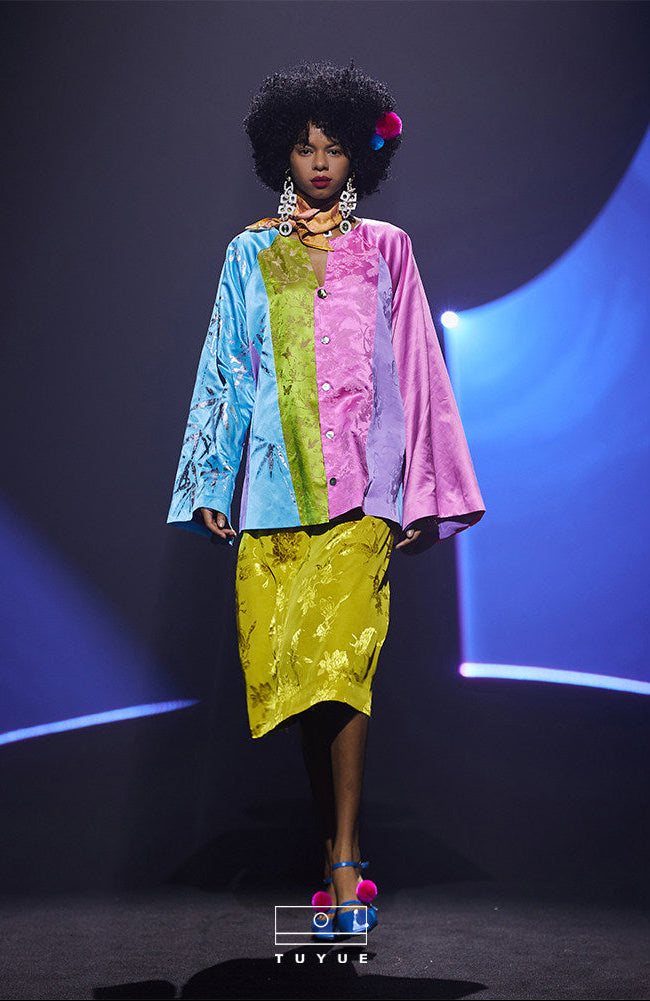 TUYUE Chinese style glazed yellow jacquard skirt- SHARON.