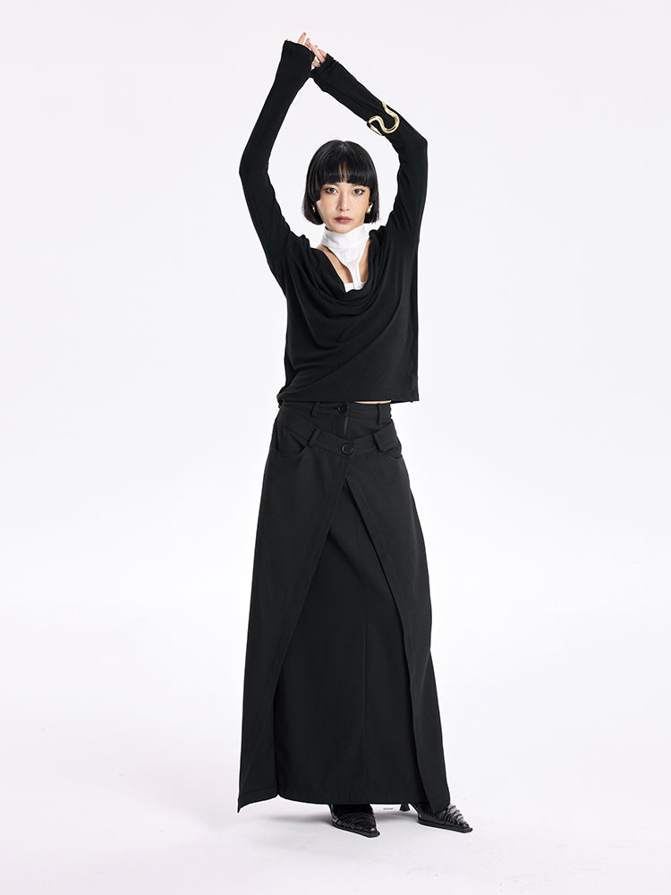 TINY IN Swing Neck Smock Irregular Knit Top - ROX