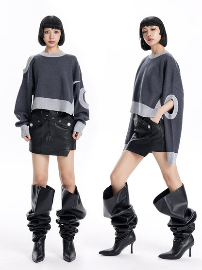 TINY IN women's loose dropped cut-out short sweater-MIE